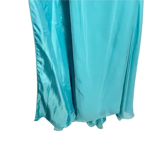 TONY BOWLS BEADED ONE SHOULDER HIGH SLIT CASCADE TRAIN PROM PAGEANT FORMAL GOWN - Picture 12 of 16